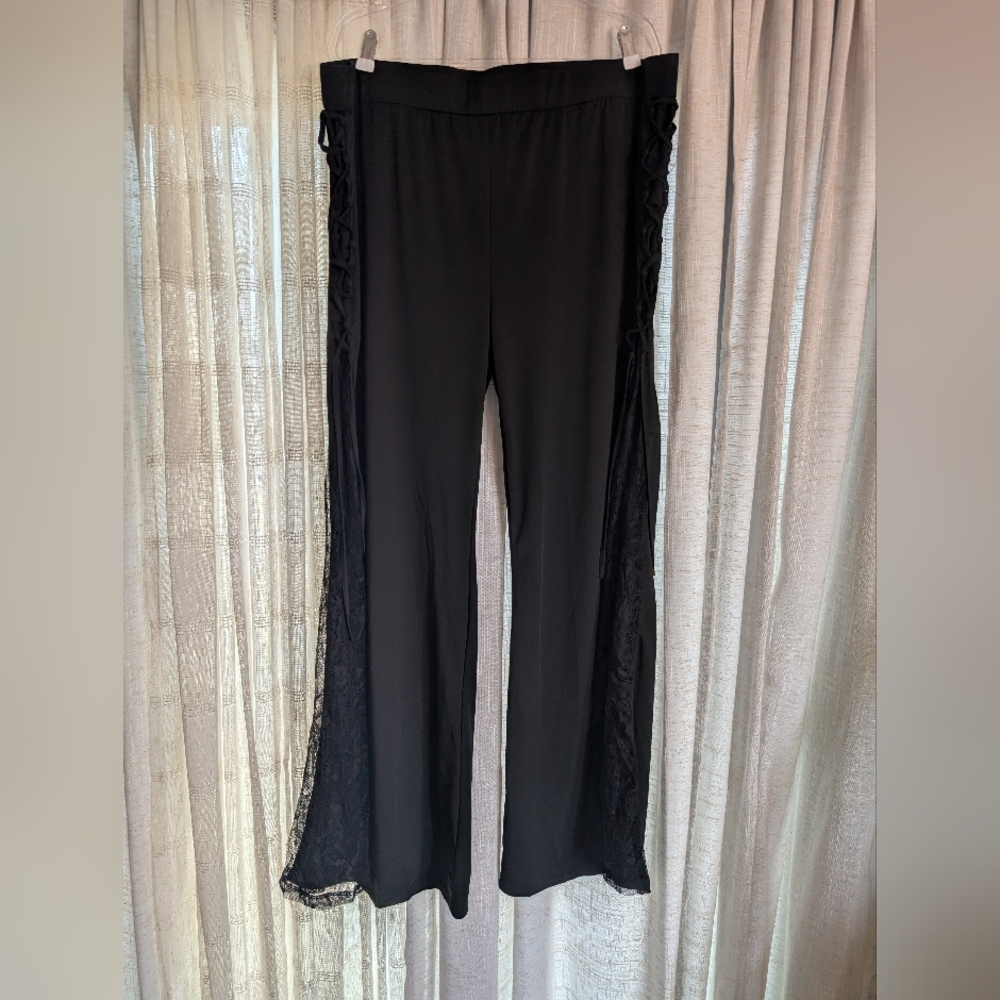 💐Rosegal Black Lace Panel Wide Leg Pants